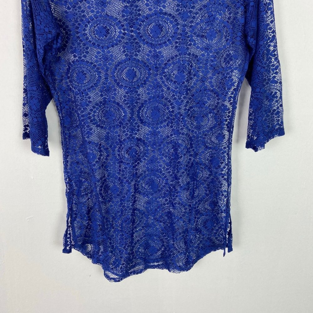NWT Abercrombie & Fitch Royal Blue Lace 3/4 Sleeve Top Swim Cover Up Size XS NEW - Picture 3 of 9